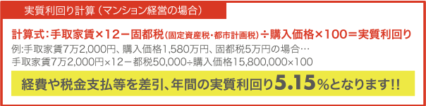 実質利回り計算(マンション経営の場合)